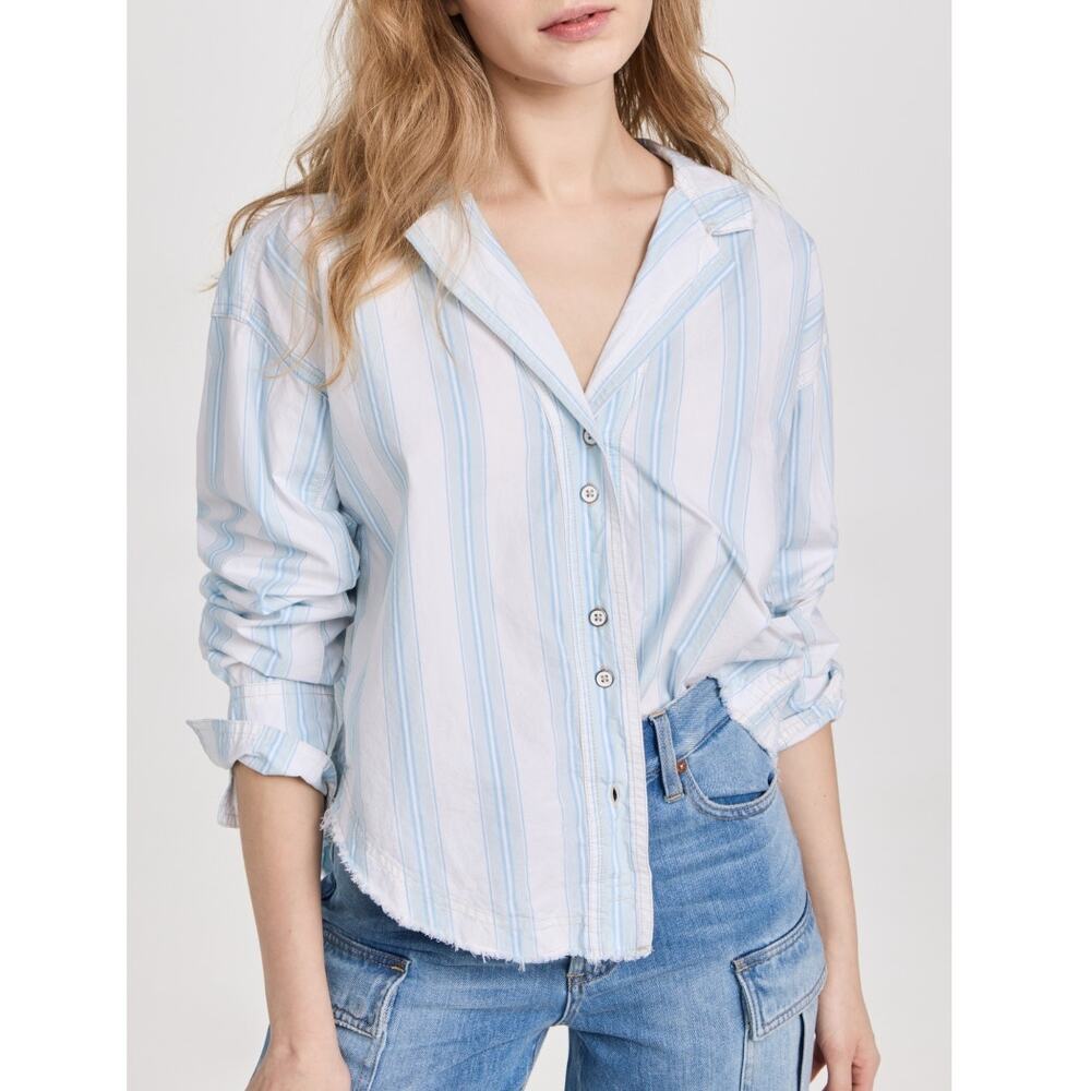 We the Free People NEW Kelia Crisp Trapeze Top Womens XS White Blue Striped NWT